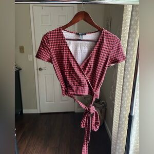 Lot of 2 Retro 90’s Style Crop Tops - Black and Red Houndstooth+Mesh with Velvet